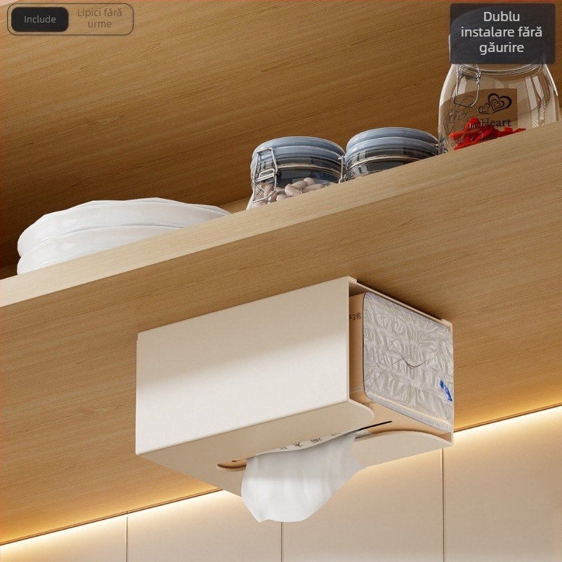 Cutie pentru șervețele de perete, montaj fără găuri, din aluminiu Space Aluminum, model M, multifuncțională, potrivită pentru living și baie