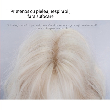 Perucă, păr scurt buclat, handmade, stil natural (Modelul 577; Mătase autohtonă; Bretoni drept sau înclinat; Nu poate fi vopsită)