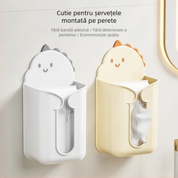 Cutie montată pe perete pentru șervete de hârtie, corp din plastic, potrivită pentru șervete de hârtie detașabile, pentru baie și sufragerie, stil modern simplu