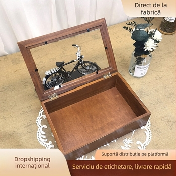 Cutie de depozitare pentru birou cu capac rabatabil, lemn de pin, 2 compartimente, protecție împotriva prafului, pentru bijuterii și obiecte mărunte