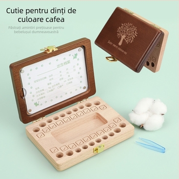 Cutie din lemn pentru păstrarea dinților de lapte, pentru băieți și fete, cu colecție de cordon ombilical și păr de bebe