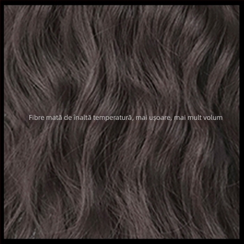 Perucă pentru întreaga cap, din fibră sintetică rezistentă la temperaturi, cu bucle lungi naturale sau păr drept, stil zilnic; franjă: dreaptă sau pe lateral; nu poate fi vopsită sau tratată permanent