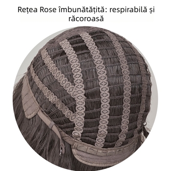 Perucă pentru întreaga cap, din fibră sintetică rezistentă la temperaturi, cu bucle lungi naturale sau păr drept, stil zilnic; franjă: dreaptă sau pe lateral; nu poate fi vopsită sau tratată permanent