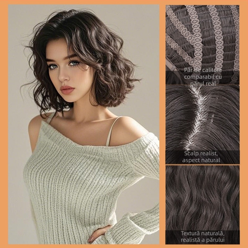 Perucă pentru întreaga cap, din fibră sintetică rezistentă la temperaturi, cu bucle lungi naturale sau păr drept, stil zilnic; franjă: dreaptă sau pe lateral; nu poate fi vopsită sau tratată permanent