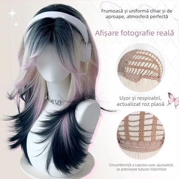 Perucă (Stil coreean, bretonă în diagonală, Model YJ230, fibre rezistente la temperatură)