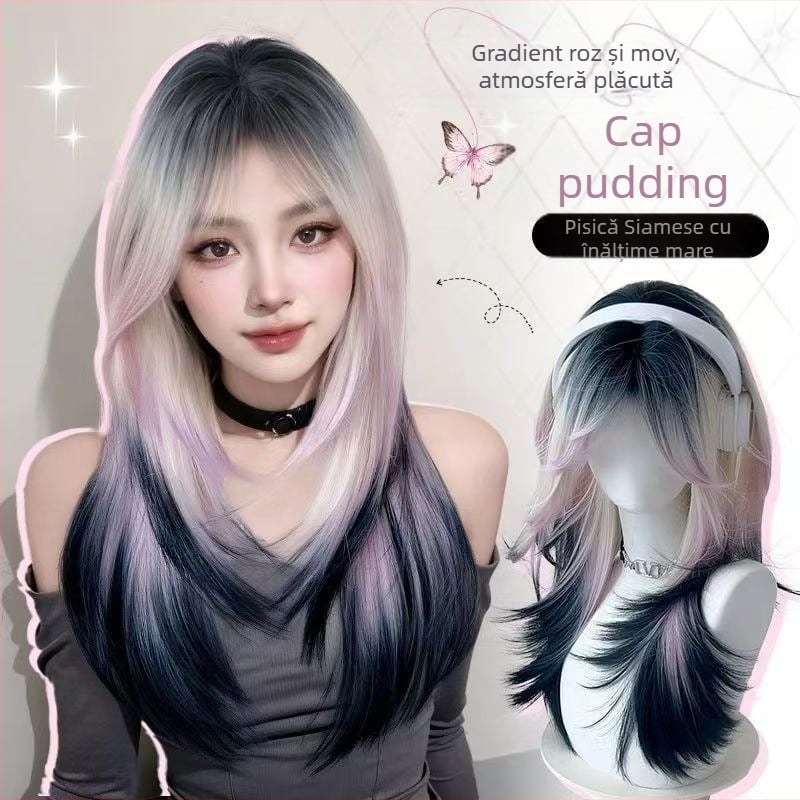 Perucă (Stil coreean, bretonă în diagonală, Model YJ230, fibre rezistente la temperatură)