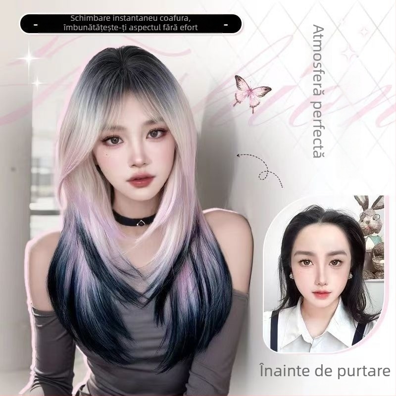 Perucă (Stil coreean, bretonă în diagonală, Model YJ230, fibre rezistente la temperatură)