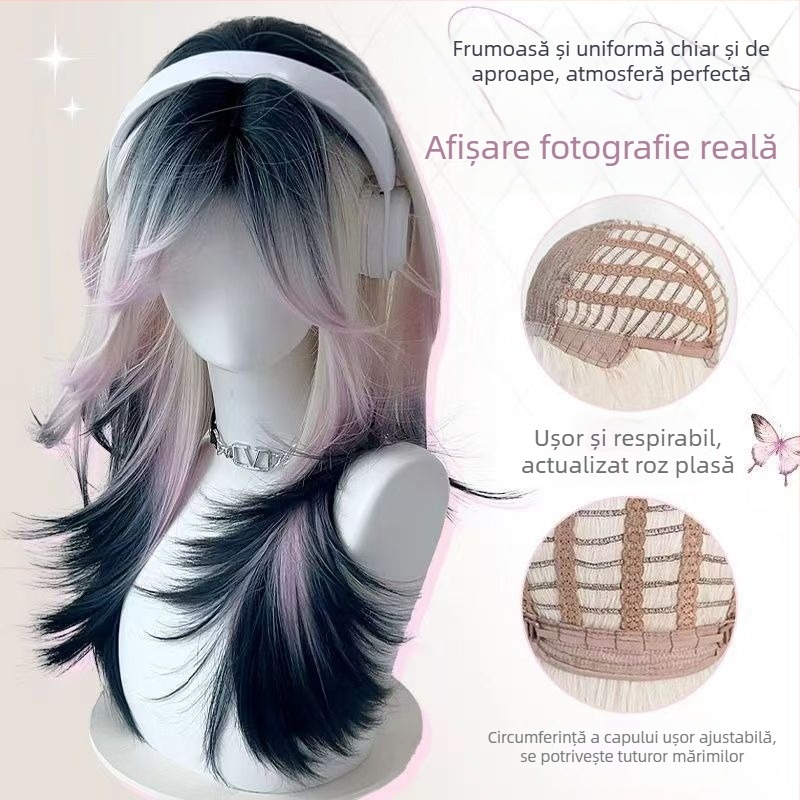 Perucă (Stil coreean, bretonă în diagonală, Model YJ230, fibre rezistente la temperatură)