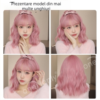 Perucă LC210-1, oneNonly — păr de mătase, breton scurt buclat Qi, stil cosplay japonez-coreean drăguț