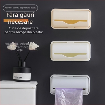 Organizator de sacoșe de gunoi din plastic, montat pe perete, fără găuri, cu capac, capacitate 1 L