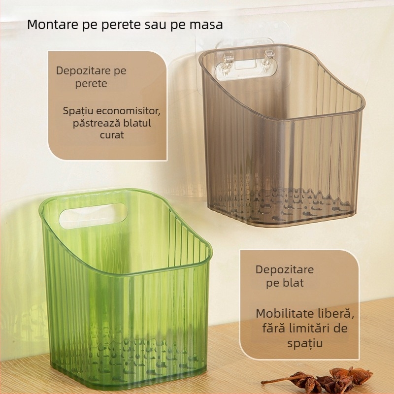 Organizator de bucătărie montat pe perete pentru ceapă, ghimbir și usturoi – recipient din plastic, montaj fără găuri, design modern minimalist, greutate 50 g