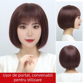 Perucă pentru femei cu păr scurt drept, breton oblic, aspect natural, fibre rezistente la temperaturi înalte, model 16025