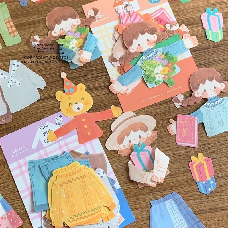 Note decorativ pentru paginile interioare ale planner-ului, seria Oil Pastel: îmbrățișare haine; Material: hârtie; Stil: minimalist modern; Proces: imprimare