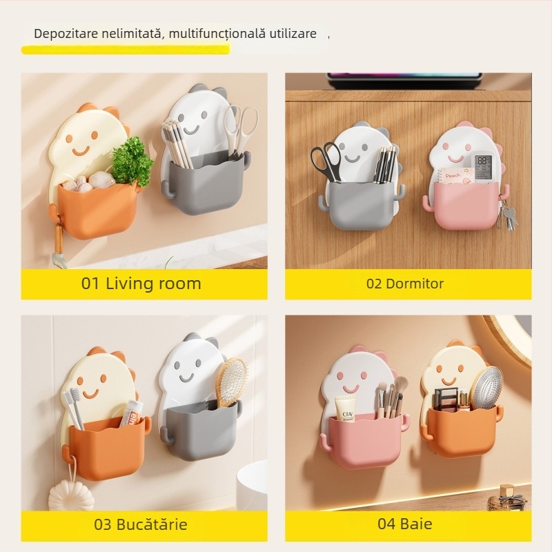 Organizator montat pe perete pentru baie, fără găuri, fără capac, PP material, multifuncțional