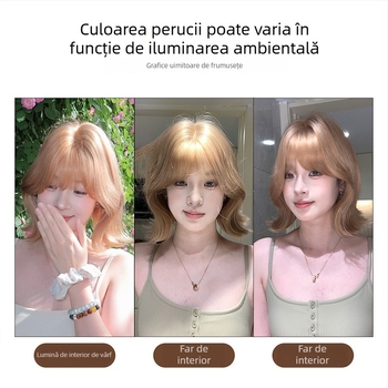 Perucă pentru femei în stil Lolita zilnic, cu franjă qi, fibre rezistente la căldură, construcție mecanizată