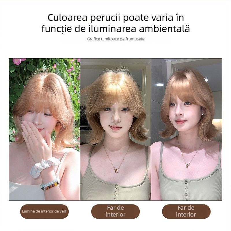 Perucă pentru femei în stil Lolita zilnic, cu franjă qi, fibre rezistente la căldură, construcție mecanizată