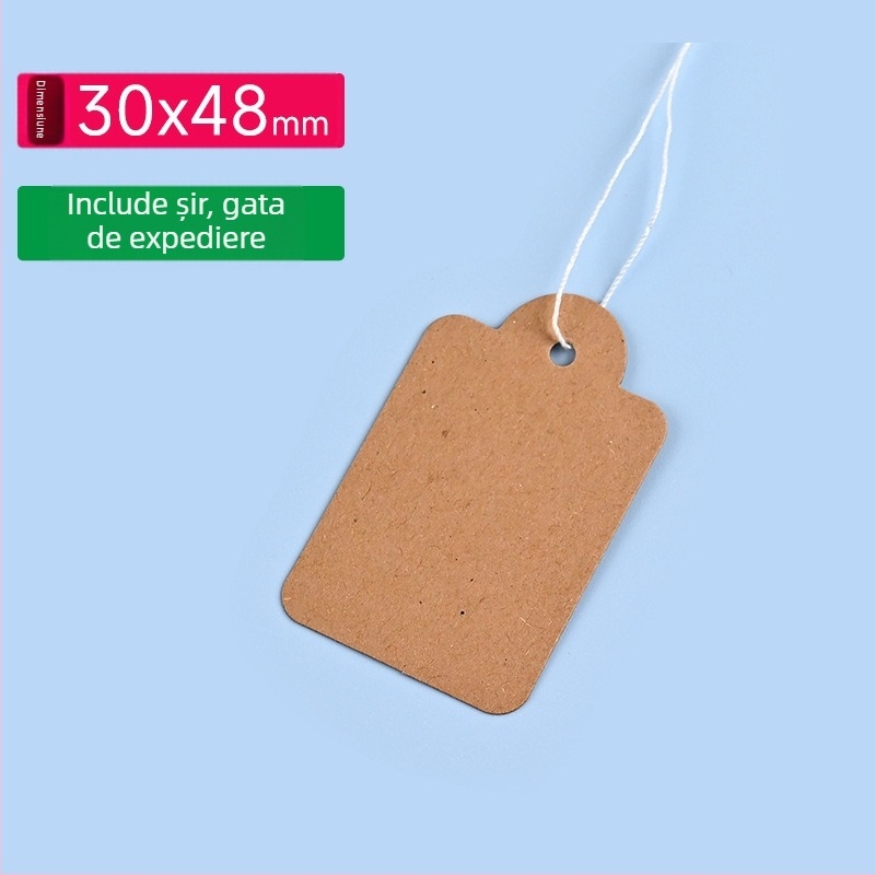 Etichetă cadou din hârtie kraft, cu sfoară de bumbac, scriere manuală posibilă, personalizare disponibilă, imprimare offset color, 500 buc.