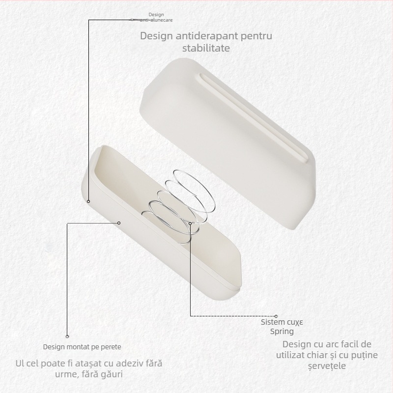 Cutie de șervețele montată pe perete, cu arc încorporat, din plastic, multipurpose, pentru mașină, sufragerie și baie (Model TY-0276)