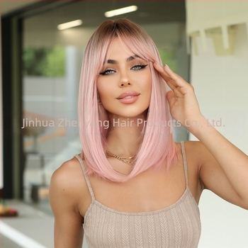 Perucă pentru femei, stil exotic, perucă ondulată pentru cap cu breton drept, fibre rezistente la temperatură