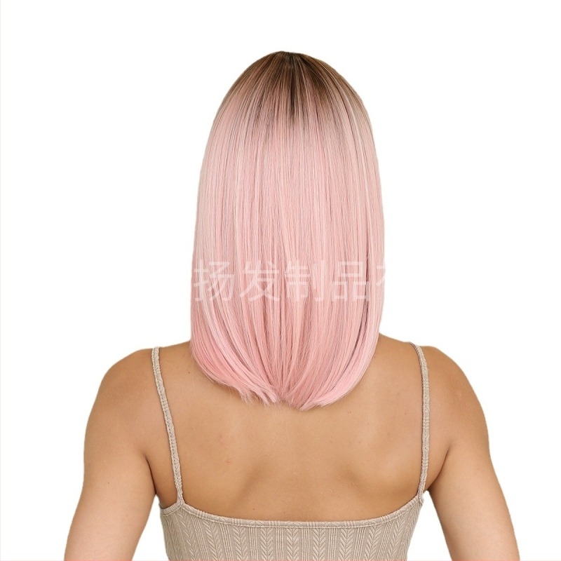 Perucă pentru femei, stil exotic, perucă ondulată pentru cap cu breton drept, fibre rezistente la temperatură