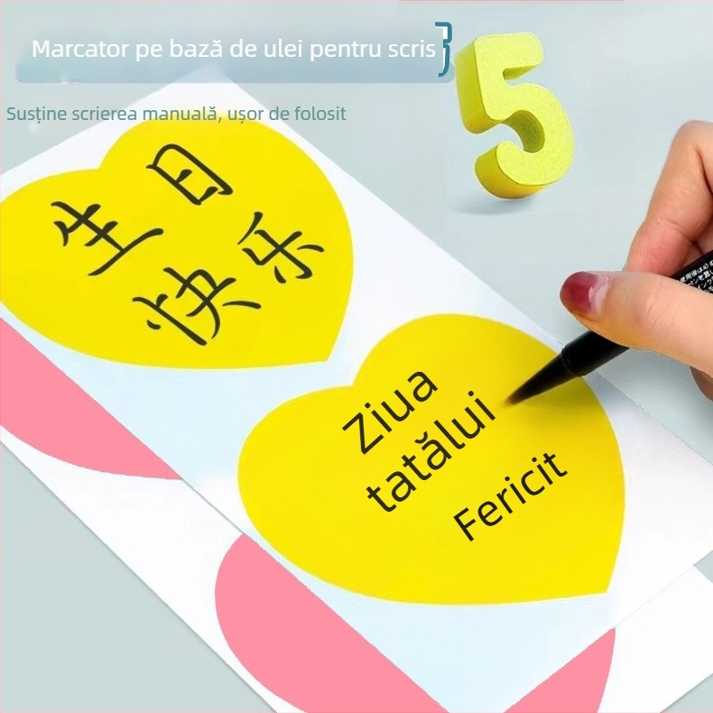 Etichetă cu nume autoadezivă, formă de inimă, pentru haine; material: hârtie acoperită cu strat autoadeziv; suport: hârtie Glassine; tip adeziv: adeziv topit la cald; rezistență la tracțiune: mare; rezistență la temperatură: până la 65°C; grosime: 0,08 mm.