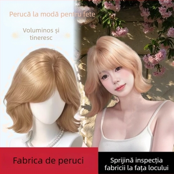 Perucă scurtă bucle cu breton, fibră sintetică rezistentă la căldură, stil natural, model LZD