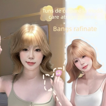 Perucă scurtă bucle cu breton, fibră sintetică rezistentă la căldură, stil natural, model LZD