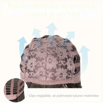 Perucă scurtă bucle cu breton, fibră sintetică rezistentă la căldură, stil natural, model LZD