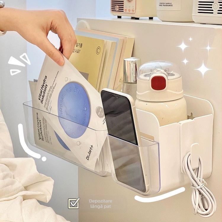 Organizer de perete în stil japonez, montaj fără găuri, din plastic, 1 nivel, pentru cabluri și rechizite