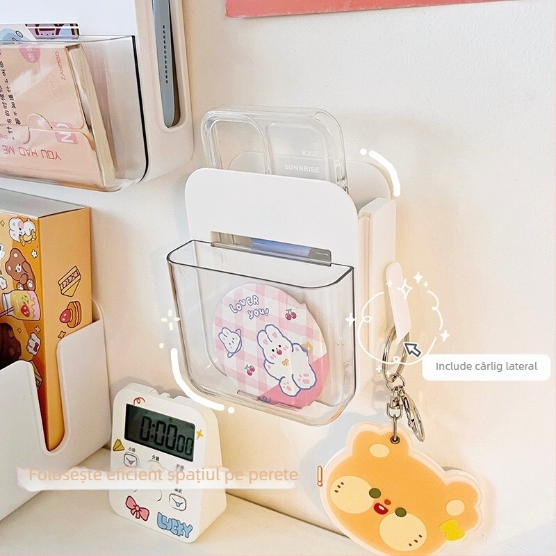 Organizer de perete în stil japonez, montaj fără găuri, din plastic, 1 nivel, pentru cabluri și rechizite