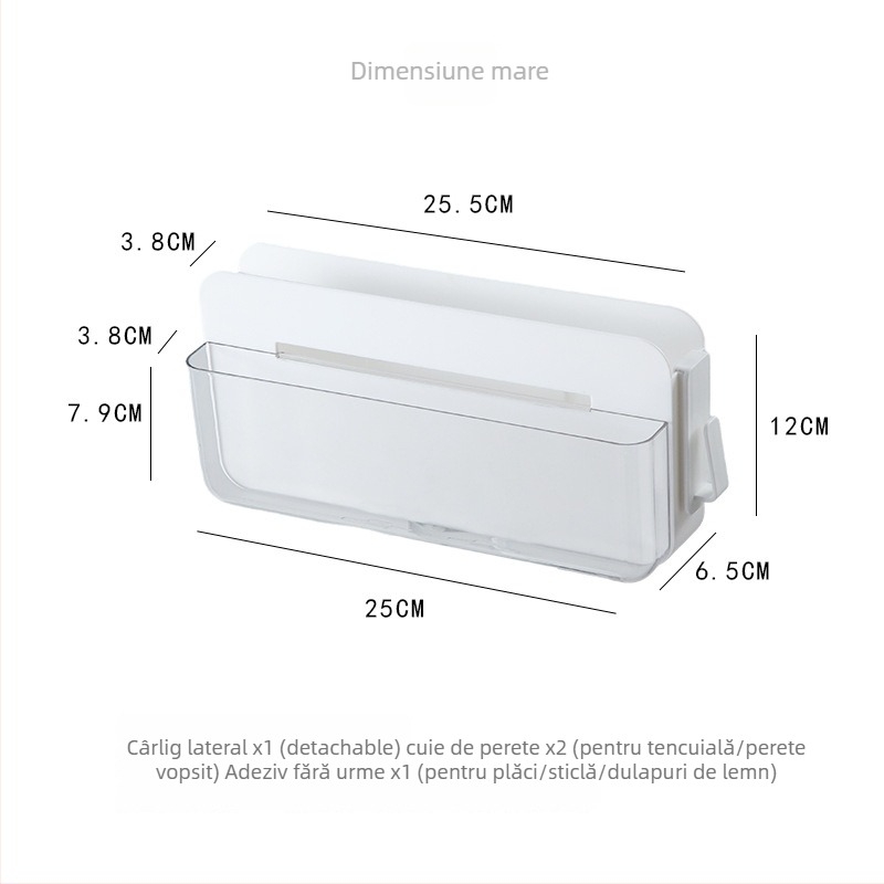 Organizer de perete în stil japonez, montaj fără găuri, din plastic, 1 nivel, pentru cabluri și rechizite