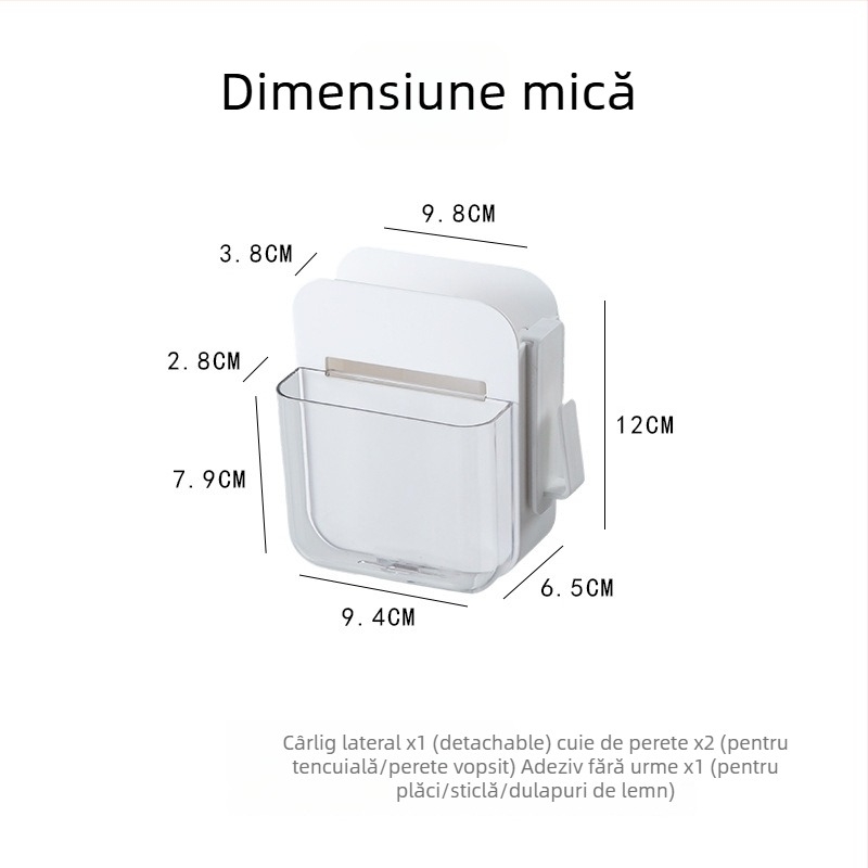 Organizer de perete în stil japonez, montaj fără găuri, din plastic, 1 nivel, pentru cabluri și rechizite