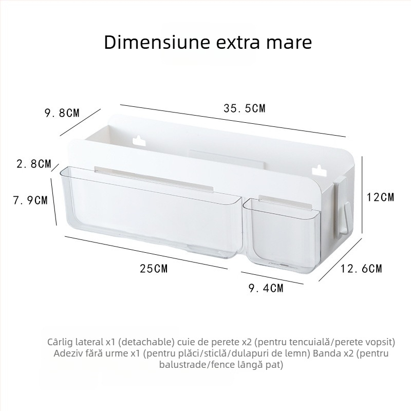 Organizer de perete în stil japonez, montaj fără găuri, din plastic, 1 nivel, pentru cabluri și rechizite