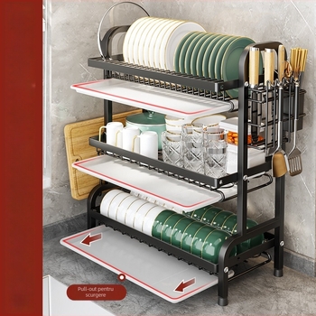 Emperor Raft de scurgere pentru vase din oțel carbon, pe blat de bucătărie, organizator de vase