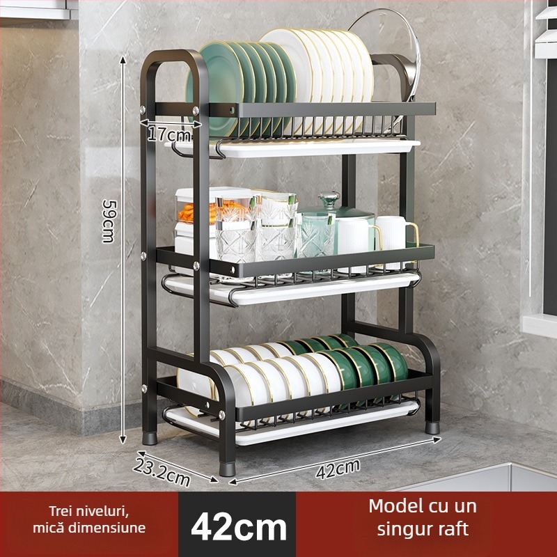 Emperor Raft de scurgere pentru vase din oțel carbon, pe blat de bucătărie, organizator de vase