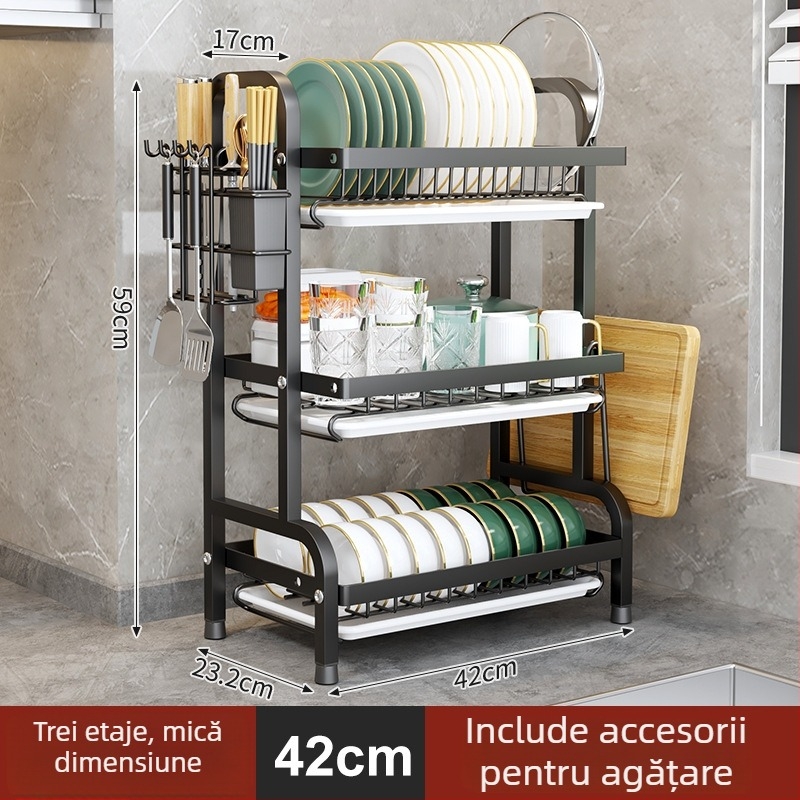 Emperor Raft de scurgere pentru vase din oțel carbon, pe blat de bucătărie, organizator de vase