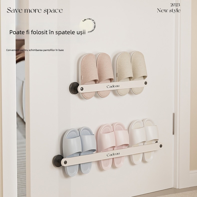 Raft pentru papuci de baie - fără găuri, agățat pe perete, din plastic, 1 nivel, baie