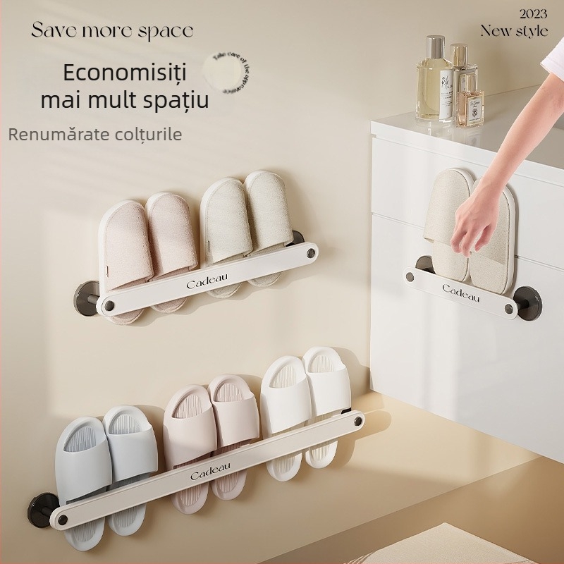 Raft pentru papuci de baie - fără găuri, agățat pe perete, din plastic, 1 nivel, baie