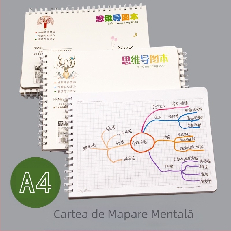 Caiet creativ cu hartă mentală, legătură spirală, hârtie 80 g, 92 pagini (46 foi)