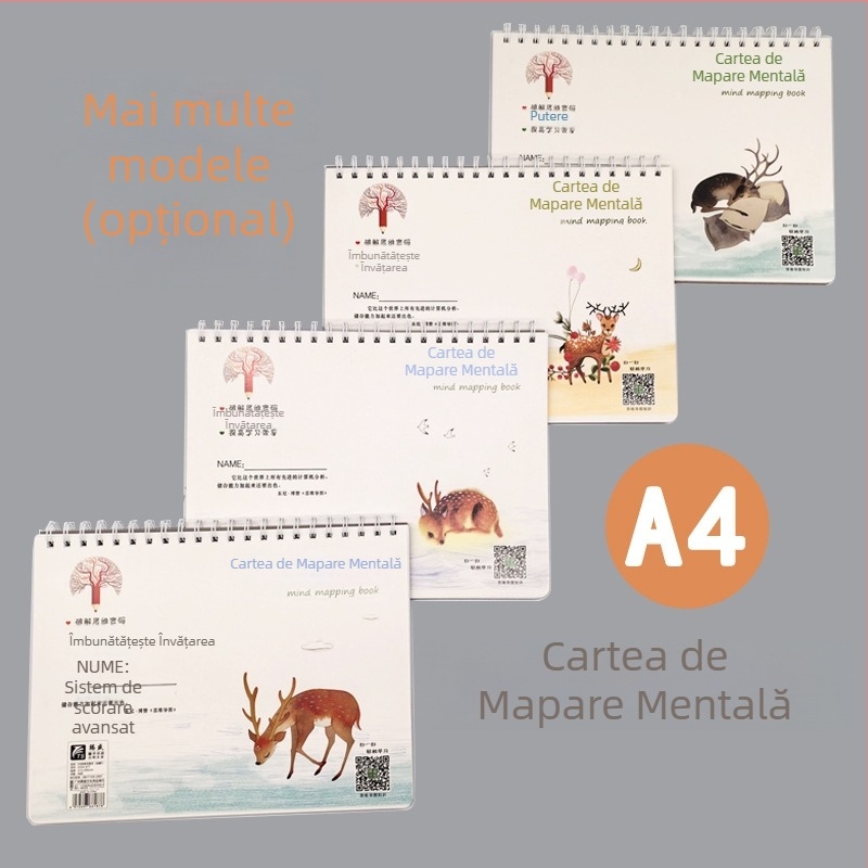 Caiet creativ cu hartă mentală, legătură spirală, hârtie 80 g, 92 pagini (46 foi)
