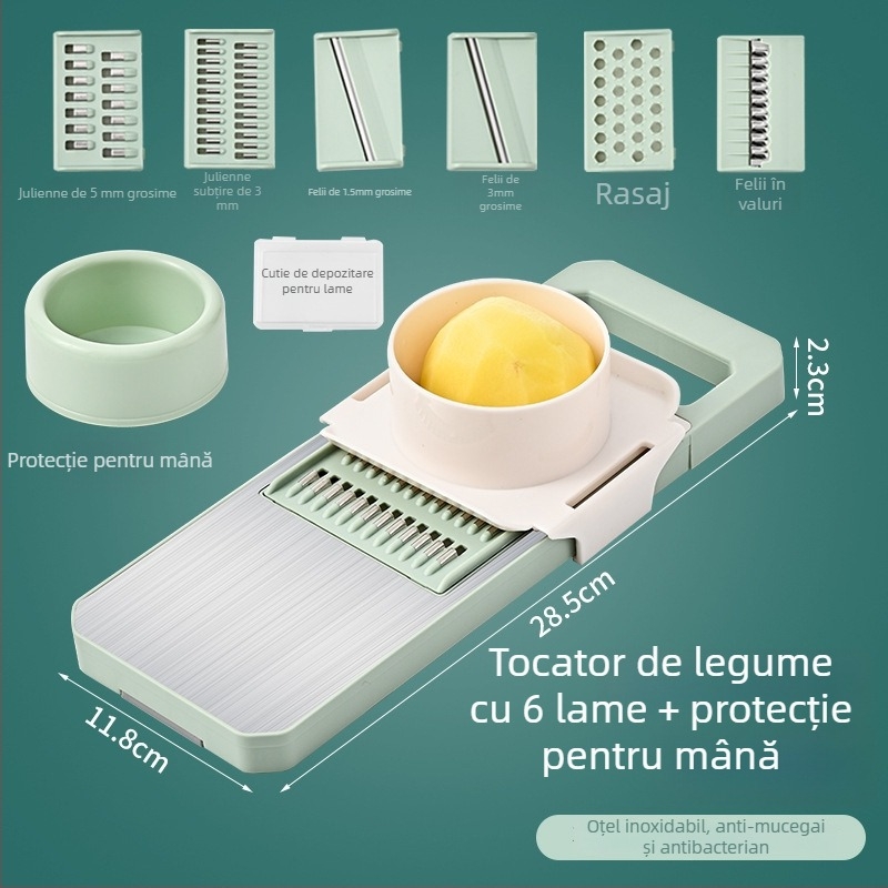 Tăietor de legume multifuncțional din ABS + oțel inoxidabil; stil modern minimalist; ustensilă de bucătărie versatilă