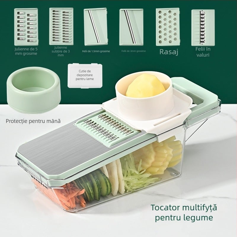 Tăietor de legume multifuncțional din ABS + oțel inoxidabil; stil modern minimalist; ustensilă de bucătărie versatilă