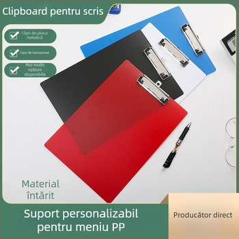 Clipboard din plastic cu clemă netedă, clemă plată de 10 cm, grosime placă 1,6 mm, logo imprimat