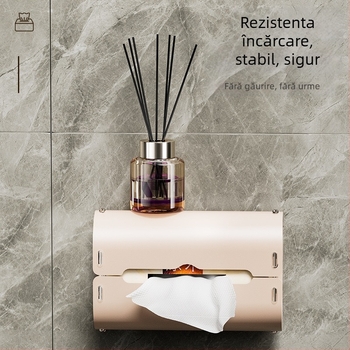 Cutie de șervețele cu ventuză, montată pe perete – recipient din plastic, multifuncțional pentru baie, bucătărie și mașină, cu șervețele detașabile, stil modern minimalist
