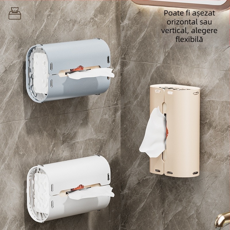 Cutie de șervețele cu ventuză, montată pe perete – recipient din plastic, multifuncțional pentru baie, bucătărie și mașină, cu șervețele detașabile, stil modern minimalist