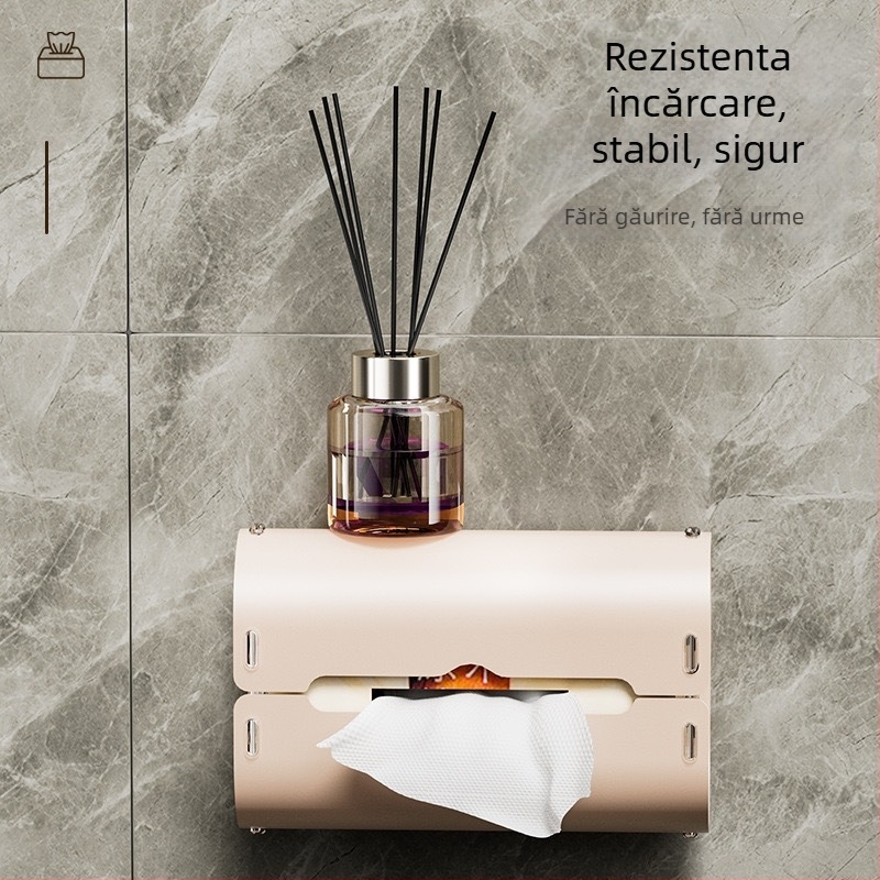 Cutie de șervețele cu ventuză, montată pe perete – recipient din plastic, multifuncțional pentru baie, bucătărie și mașină, cu șervețele detașabile, stil modern minimalist
