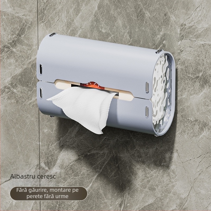 Cutie de șervețele cu ventuză, montată pe perete – recipient din plastic, multifuncțional pentru baie, bucătărie și mașină, cu șervețele detașabile, stil modern minimalist