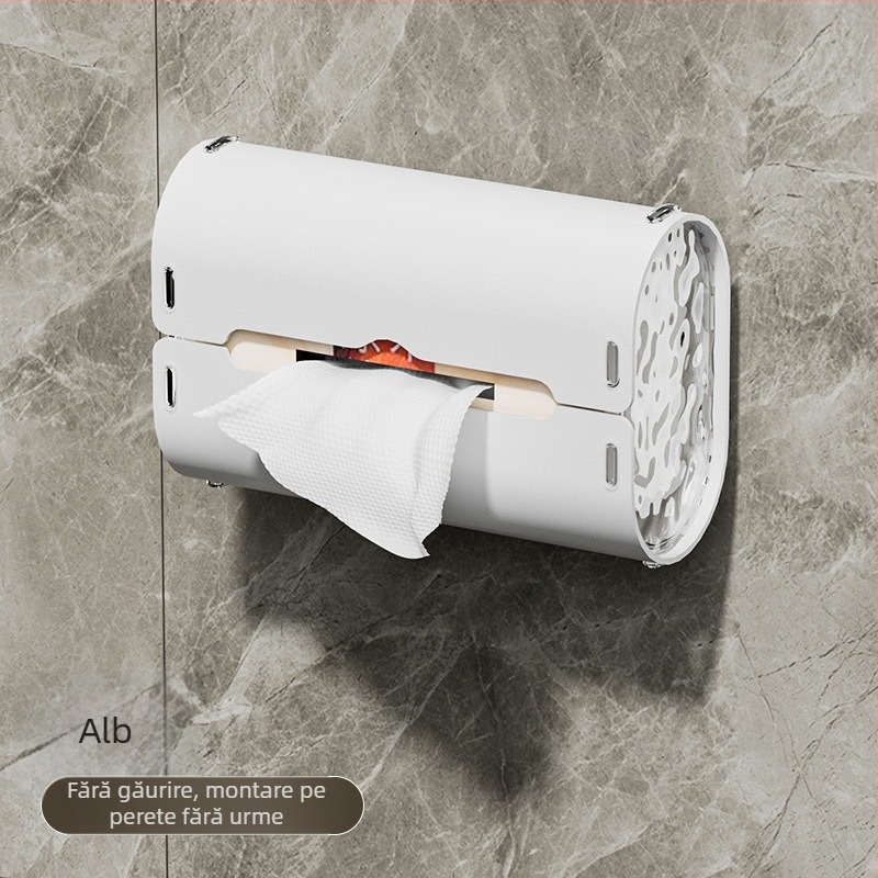 Cutie de șervețele cu ventuză, montată pe perete – recipient din plastic, multifuncțional pentru baie, bucătărie și mașină, cu șervețele detașabile, stil modern minimalist