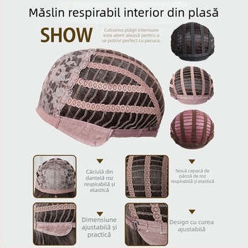 Perucă cu stil natural, mătase rezistentă la temperaturi înalte, mecanism de fabricație, breton drept, conturare a feței și anti-îmbătrânire