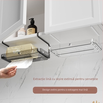 Organizator de perete pentru hârtie igienică și prosoape, cu raft, montaj cu ventuză, plastic, un nivel